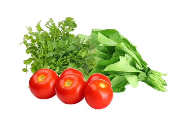 Fresh tomatoes, coriander and spinach